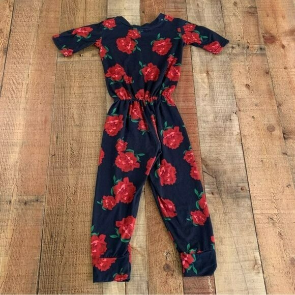 Little statements girls floral romper in blue and red -3T - Picture 4 of 6